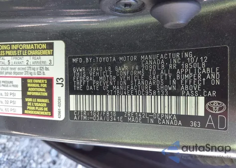 2013 Toyota Corolla Le from USA, damaged, VIN 2T1BU4EE1DC958133